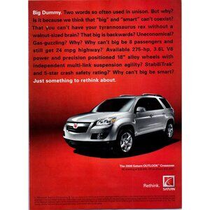 2008 Saturn Outlook Crossover Compact SUV Vintage Print Ad Man Cave Wall Art
